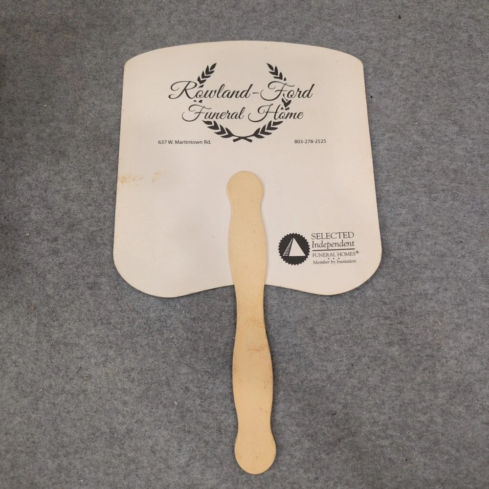 Vintage Rowland-Ford Funeral Home Hand Fan White Country Church Autumn Foliage - Picture 2 of 2